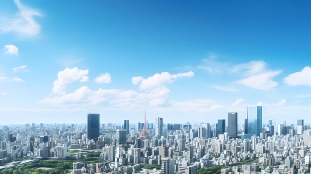 De skyline van een bruisende metropool met torenhoge wolkenkrabbers en drukke straten in het hart van de stad