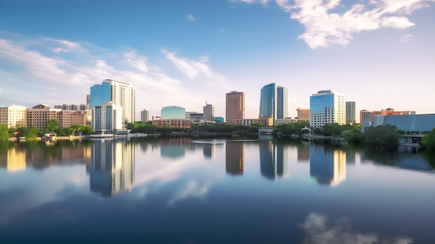 De skyline van een stad met de rivier op de voorgrond