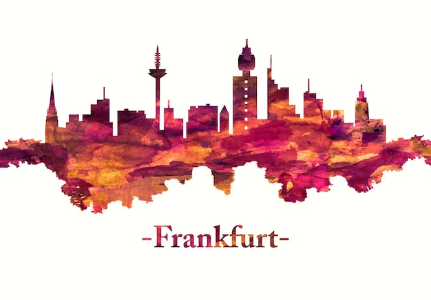 De skyline van frankfurt duitsland in het rood