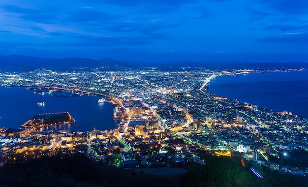 De skyline van Hakodate's nachts