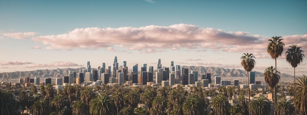 De skyline van Los Angeles met palmbomen op de voorgrond