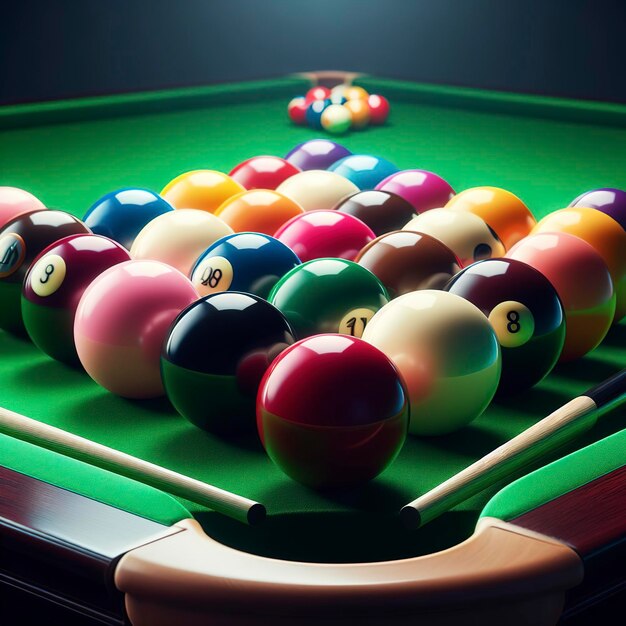 De snookerballen op de tafel bestonden uit rood zwart roze blauw groen wit bruin en geel