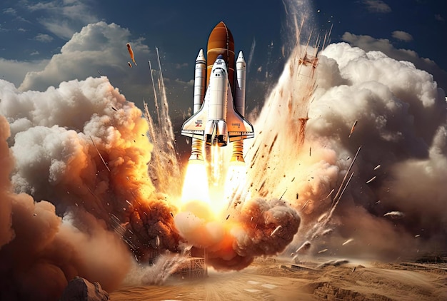 de space shuttle vliegt door de lucht in de stijl van nauwgezette fotorealistische stillevens