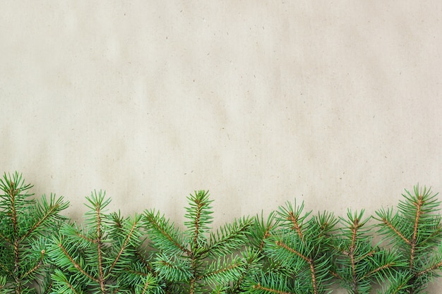 De spar vertakt zich grens op lichte rustieke achtergrond, goed voor Kerstmisachtergrond