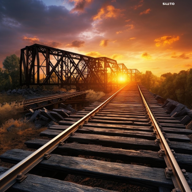 De spectaculaire 3D hyperrealisme de grote treinoverval ontketend op een massieve houten spoorwegbrug