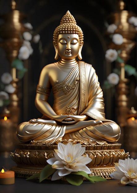 De spirituele charme van een 3D Gouden Boeddha-godheid