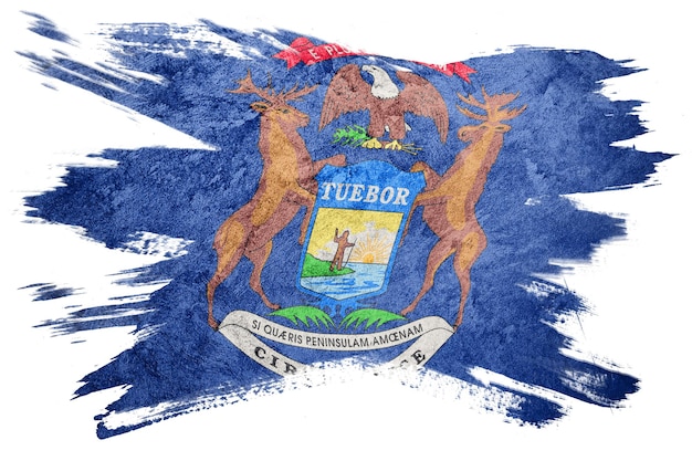 De staatsvlag van Grunge Michigan. Michigan vlag penseelstreek.