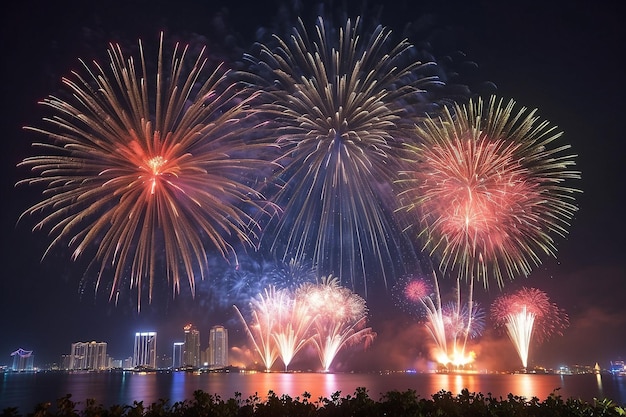 De stad Da Nang laat vuurwerk afvuren om het Lunar New Year te verwelkomen.