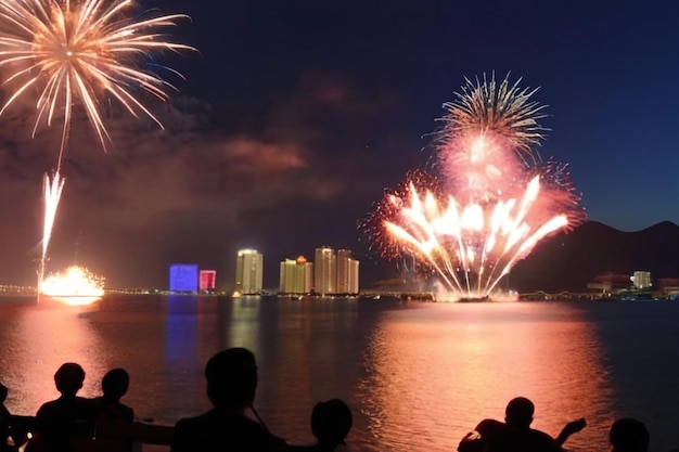 De stad Da Nang laat vuurwerk afvuren om het Lunar New Year te verwelkomen.