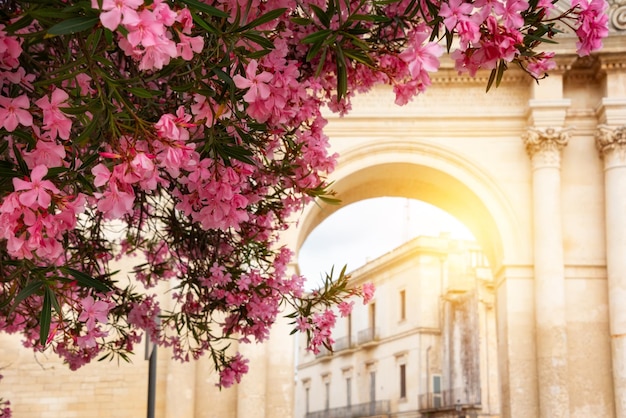 De stad Lecce in Italië in de zomer met veel bloemen