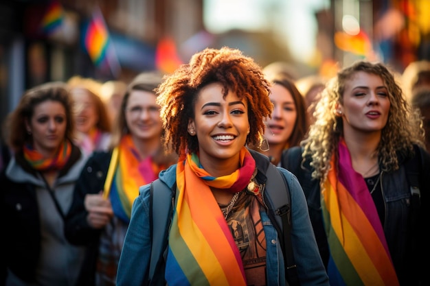 De stad pulseert van jubelende trots terwijl mensen uit elk spectrum van de LGBT-gemeenschap zich verenigen met kleurrijke queer vlaggen en de vreugde van de gay pride omarmen tijdens deze geestige parade