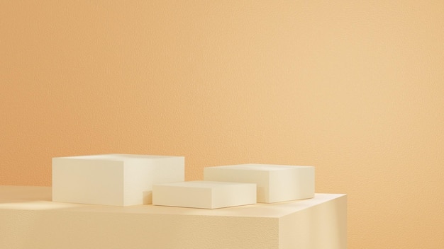 De stands met de producten en het podium staan op een roze achtergrond