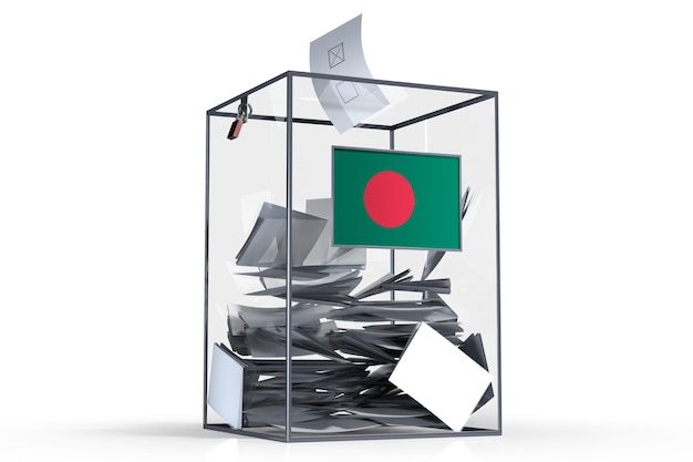 De stembus van Bangladesh met stemmen en nationale vlag verkiezingsconcept 3D illustratie