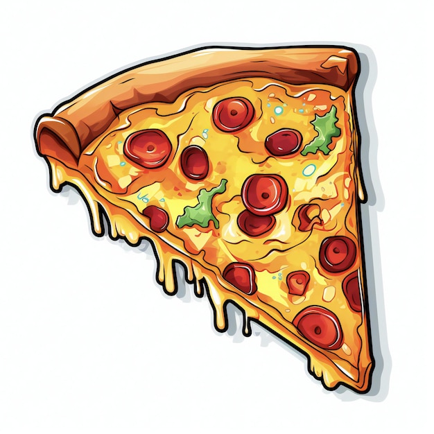 De sticker is een stuk pizza.