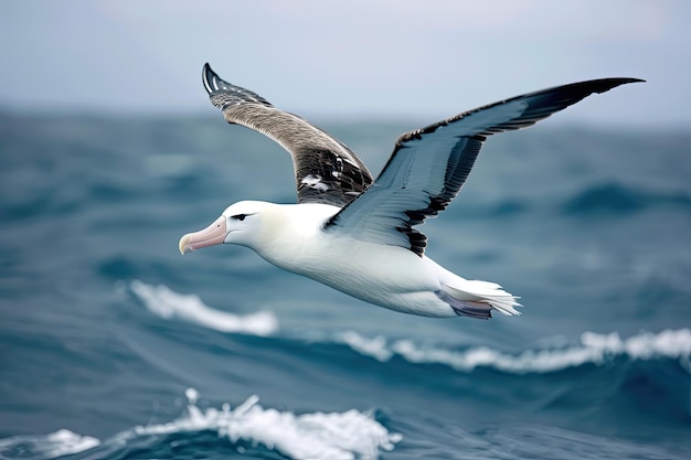 De stijgende en sierlijke albatrossen glijden moeiteloos over de uitgestrekte open oceanen en tonen hun majestueuze vliegvaardigheden