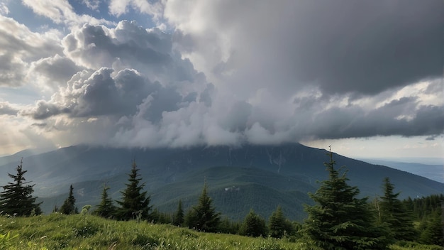 De storm nadert over de weelderige bergketen.