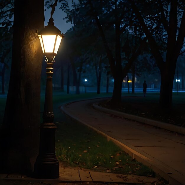 De straatlamp staat alleen.