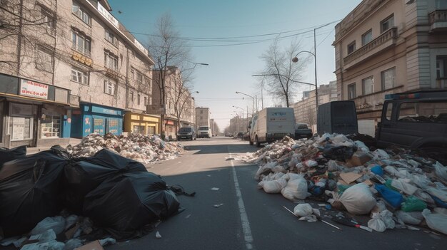 de straten van de stad liggen vol afval