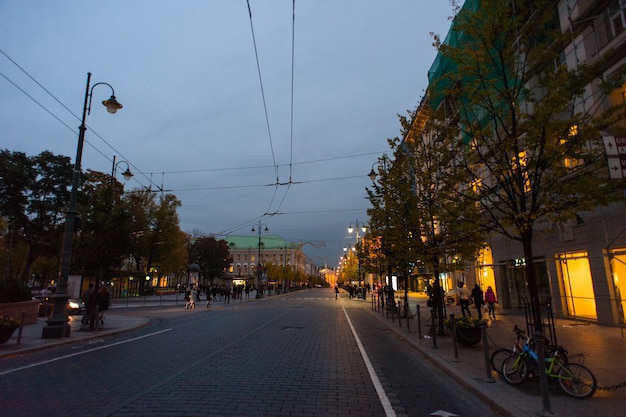 De straten van Vilnius 's avonds laat.