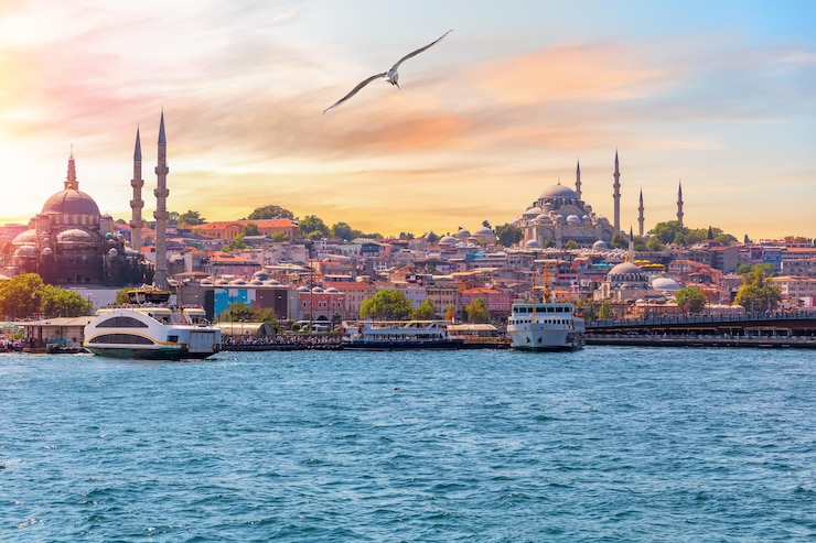 Foto de suleymaniye-moskee en de rustem pasha-moskee gezien vanaf de bosporus istanbul turkije