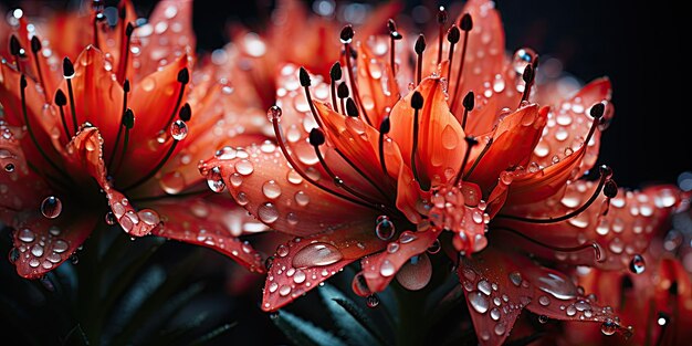 De symfonie van de natuur: bloemen en bladeren met waterdruppels