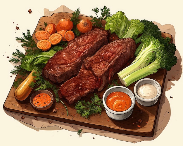 De tafel bevat vleessaus en groenten Generatieve AI