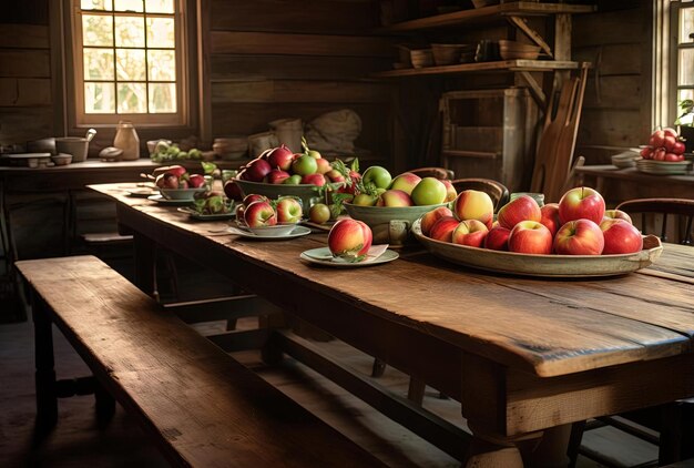 Foto de tafel met appels in de stijl van de vintage sfeer