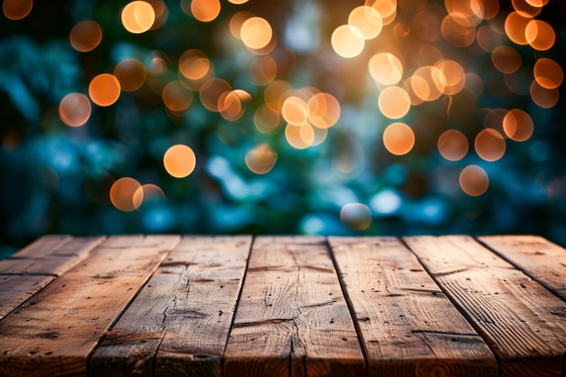 De tafel staat buiten met een prachtig uitzicht op de lichten op de achtergrond.