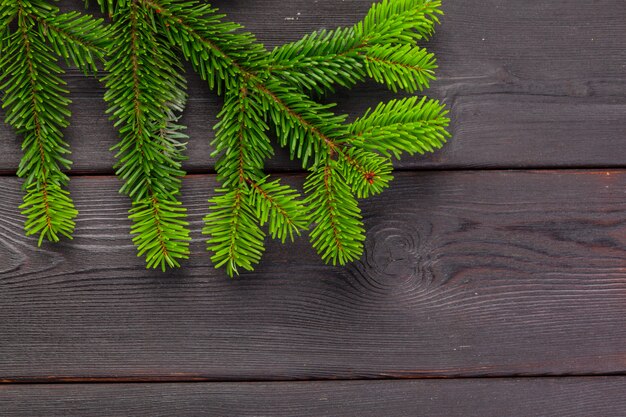 De takken van de Kerstmispijnboomboom op houten raad.