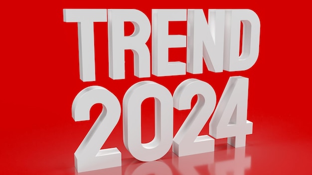 De teksttrend 2024 op rode achtergrond 3D-rendering