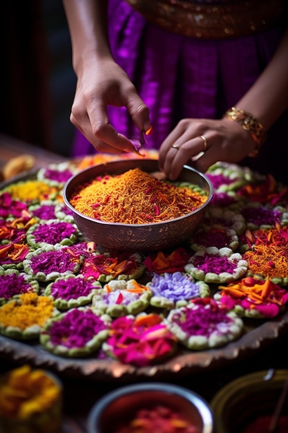 de textuur en details van de traditionele snoepjes die voor Gudi Padwa worden bereid