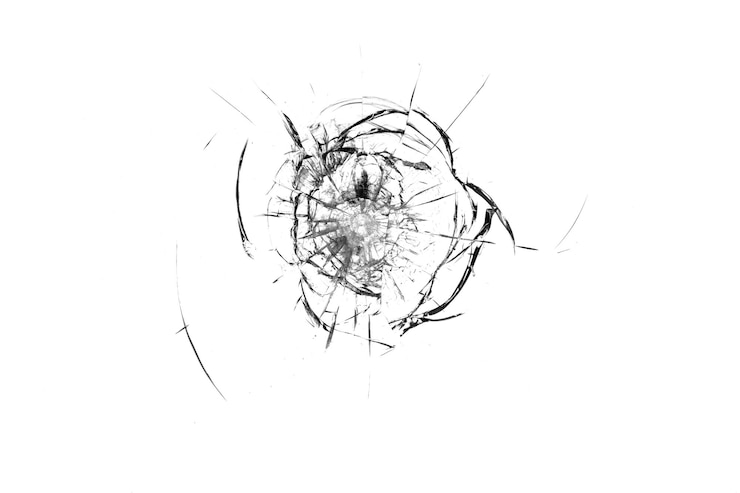 Foto de textuur van gebroken glas kogelgat