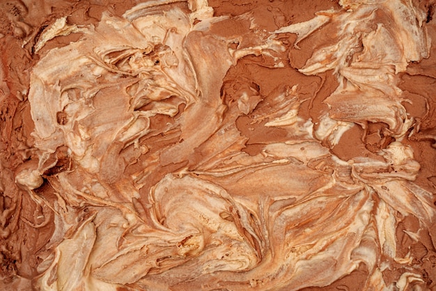 De textuur van het chocoladeroomijs. Bovenaanzicht. Heerlijke koele verwennerij.