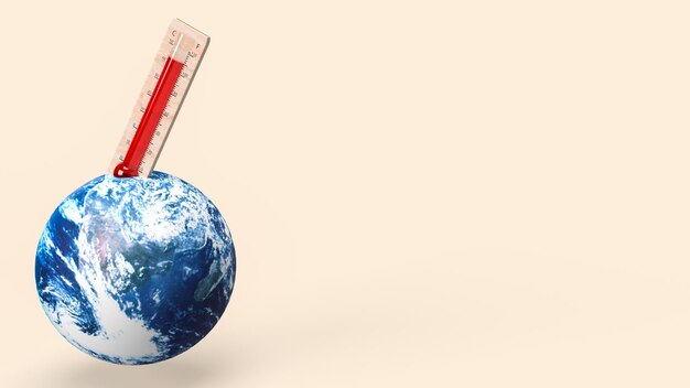 De thermometer en aarde voor eco of klimaatverandering concept 3D-rendering