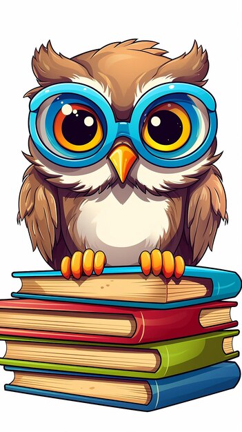 De titel An Owl Wearing Round Glasses Next to a Pile of Books suggereert een afbeelding met een uil