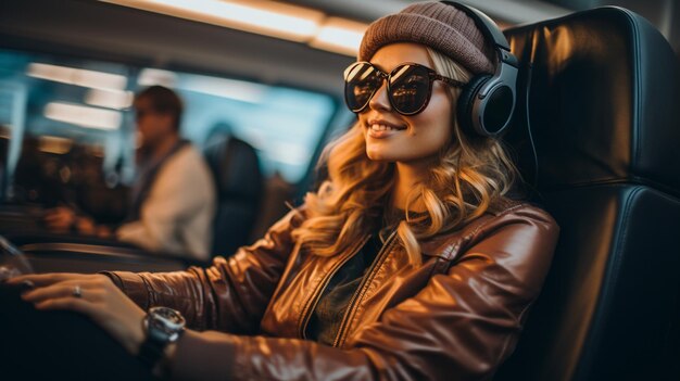 De toekomst is nu jonge mooie vrouw gebruik virtuele realiteit headset digitale 3D wereld generatieve AI