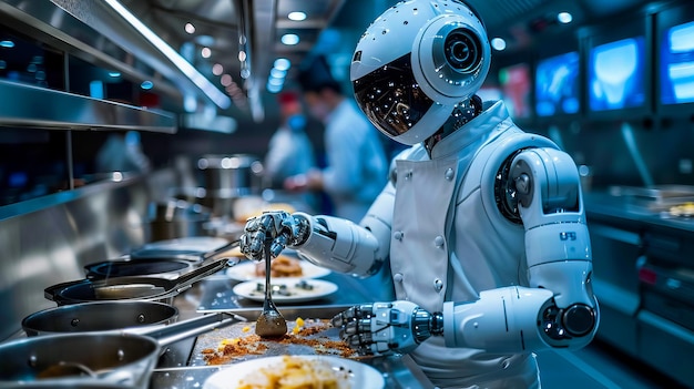 Foto de toekomst van het koken culinaire cyborg