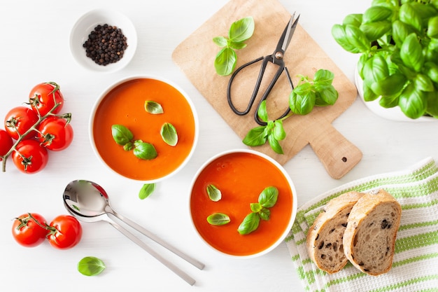 De tomatensoepvlakte lag op witte backgorund