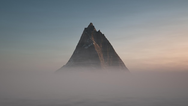 De top van de berg stijgt boven de wolken uit. Luchtfoto