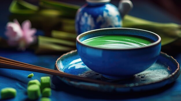 De trend van groene en blauwe Japanse thee