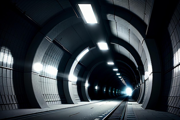 Foto de tunnel ondergrondse doorgang lang en ver weg met lichten zwart-wit stijl schiet scène