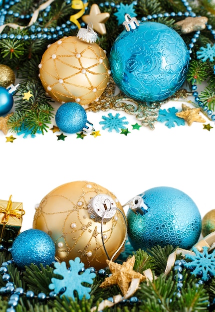 De turkooise en gouden grens van Kerstmisornamenten