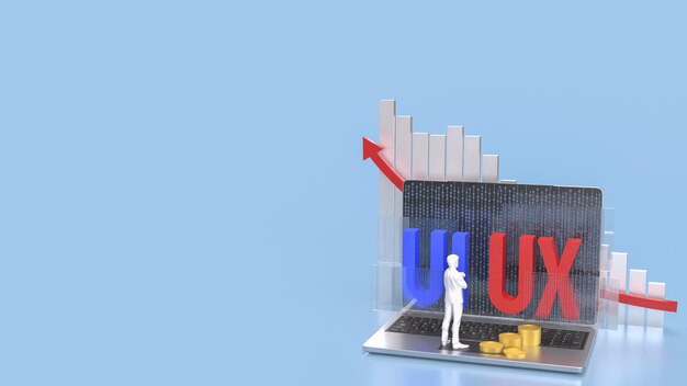 De UI en UX op de notebook voor website- of applicatieconcept 3D-rendering