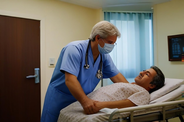 Photo de uma medical atendendo um paciente idoso quarto precisa ser moderno e ter muita tecnologia