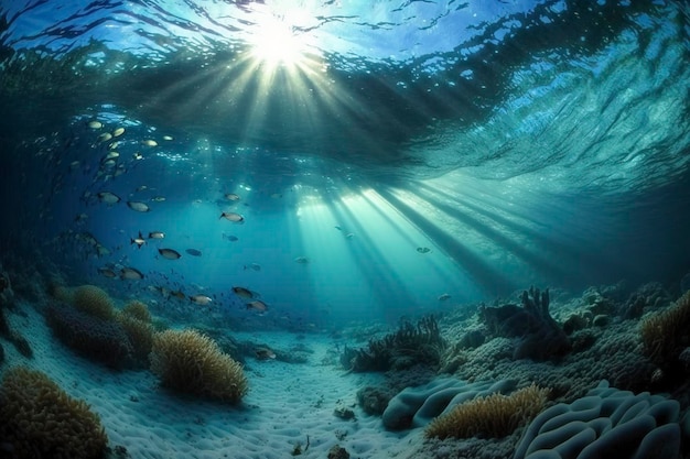De Underwater World Under Sunshine AI-technologie gegenereerd beeld