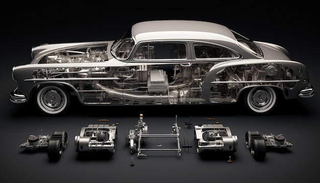 Foto de unieke lichaamsdelen van een klassieke auto, elk onderdeel