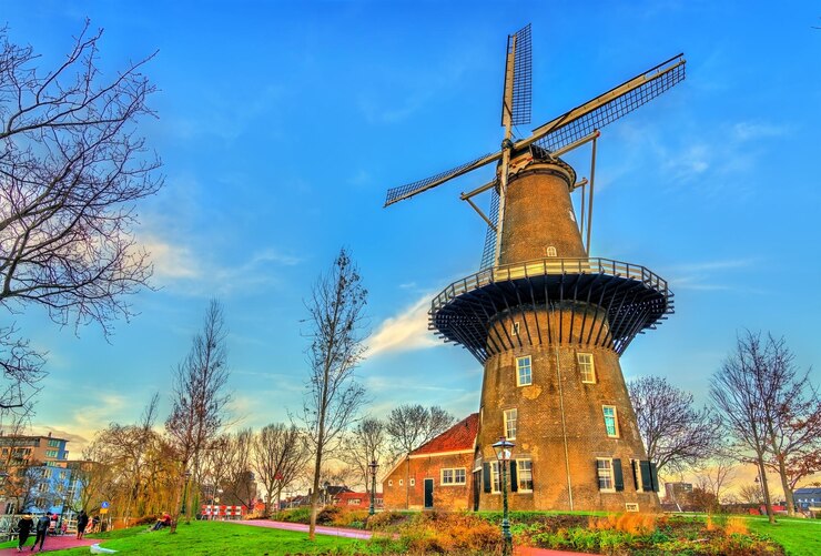 Foto de valk een historische torenmolen in leiden nederland