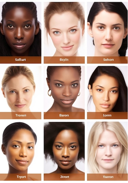 De verschillende soorten vrouwengezichten worden in een collage getoond.
