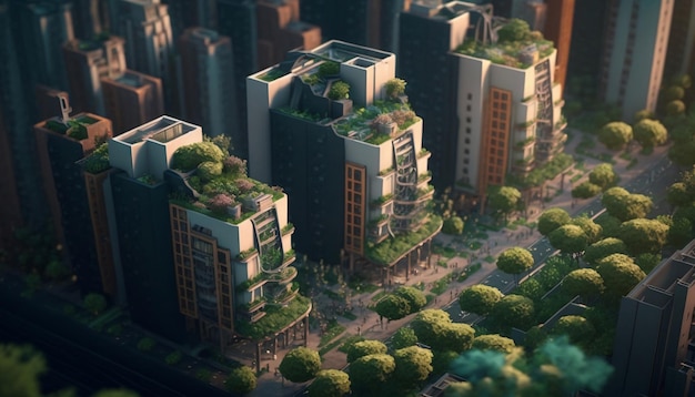 De verstedelijkte omgeving van de stadstuinen en het groen van de stad Generated AI
