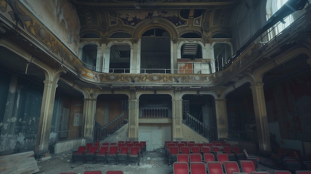 De vervaagde grootsheid van een verlaten theater zijn sierlijke architectuur nu een angstaanjagende herinnering aan vroegere glorie